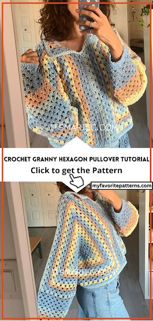 Create your own stylish Granny Hexagon Pullover Sweater with this step-by-step crochet tutorial! Learn how to craft this cozy and customizable sweater using a 5mm crochet hook and Karen Cotton Cakes yarn. Follow along to make two identical hexagonal pieces, add sleeves, and personalize the fit for a trendy addition to your wardrobe! Perfect for crochet enthusiasts and fashionistas looking to craft a unique and comfy pullover. Hexagon Pullover, Hexagon Crochet Pattern, Granny Hexagon, Crochet Sweater Design, Crochet Cardigan Pattern Free, Crochet With Cotton Yarn, Baby Pattern, Crochet Sweater Pattern Free, Crochet Baby Cardigan