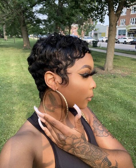 African American Finger Waves Styles, Short Pixie Haircuts For Thick Hair 2023, Low Pixie Haircut Black Women, Pin Curl Styles, Fluffy Pixie Cut Black Women, Short Hair Cuts For Black Women Relaxed, Super Short Pixie For Black Women, Short Hair Cuts Black Women, Fingerwaves Short Hair Black Pixie Cuts