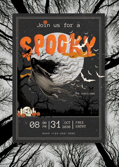 Indonesian Folklore, Misty Background, Ghost Halloween Party, Halloween Invitation Card, Halloween Invite, Spooky Halloween Party, Halloween Party Invitation, A Haunted House, Halloween Bash