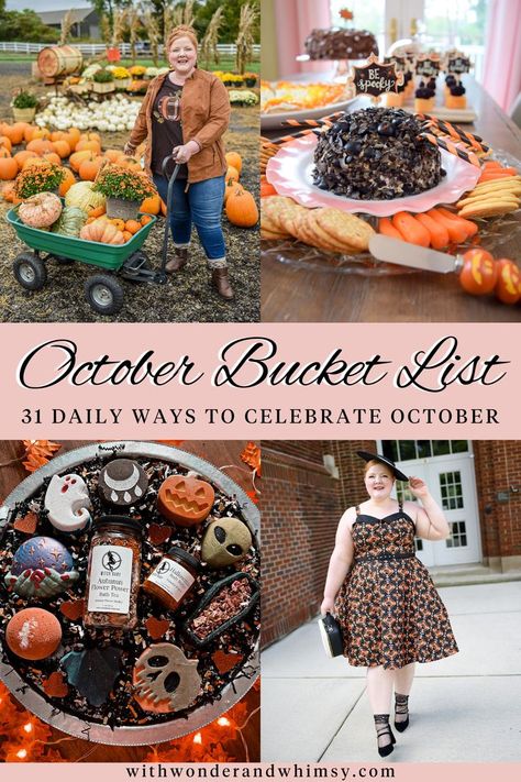 30 Bucket List, October Bucket List, With Wonder And Whimsy, Wonder And Whimsy, Haunted Hayride, Cool Calendars, Fall Foods, Happy October, Fall Bucket List