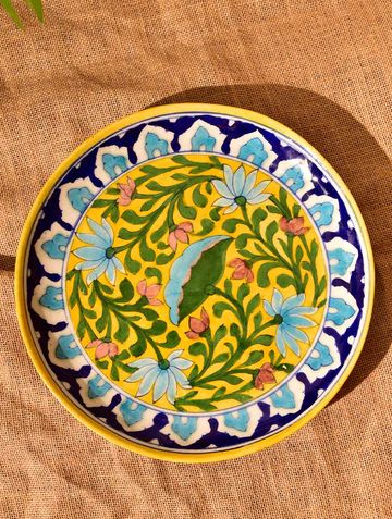 Jaipur Blue Pottery from Rajasthan by The India Craft House – The India Craft House Indian Pottery Designs, Jaipur Pottery, Blue Pottery Jaipur, Holi Shoot, Mughal Motifs, Indian Plate, Indian Ceramics, Kalamkari Art, Desi Art