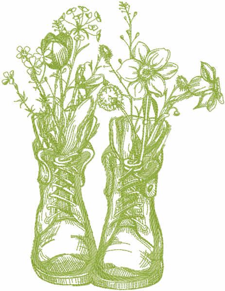 Two old boots in the garden embroidery design Flowers Embroidery Designs, Art For Decor, Garden Embroidery, Geometric Rose, 2024 Ideas, Old Boots, Flowers Embroidery, Purple Swirl, Computer Embroidery