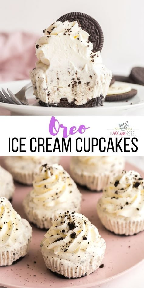 Ice Cream Oreo, Ice Cream Muffins, Deserts Cupcakes, Oreo Ice Cream Cake, Churn Ice Cream, Easy Ice Cream Cake, Dessert Summer, Ice Cream Cupcakes, Oreo Ice Cream