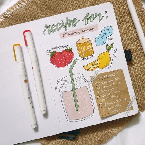 Recipe Illustration In Your Bullet Journal Using Acrylograph Pens – Archer and Olive Aesthetic Recipe Book, Recipe Book Ideas, Recipe Journaling, Whimsical Doodles, Recipe Illustration, Scrapbook Recipe Book, Archer And Olive, Homemade Recipe Books, Recipe Book Design