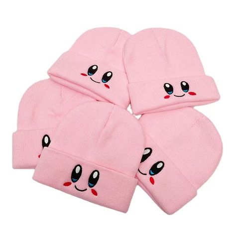 1pc Kawaii Kirby Beanie Material---> Knitting Free-Size Fit most adults head Please message me with any questions. Thank you so much! Tela, Kawaii, Kirby Beanie, Kawaii Kirby, Kawaii Hat, Face Embroidery, Bonnet Cap, Cap Girl, Pink Cap