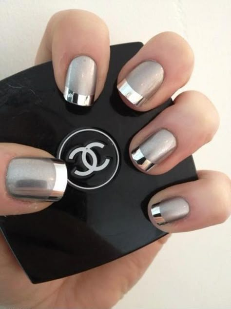 Nagellack Trends, French Manicure Nails, Polish Manicure, Colorful Nails, Metallic Nails, Bohol, Black Nail, Silver Nails, Orange Nails