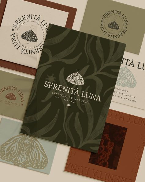 SERENITA LUNA — DAYENAH STUDIO Elegant Illustration Design, Elegant Perfume Bottles, Flower Company Logo, Hotel Brand Identity Design, Perfume Typography, Elegant Card Design, Typography Restaurant, Hotel Typography, Restaurant Card Design