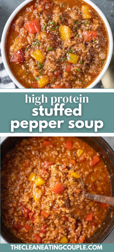 High Protein Stuffed Pepper Soup Recipe is so delicious! Learn how to make healthy stuffed pepper soup in the crockpot, instant pot or on the stove! Soup In The Crockpot, Stuffed Pepper Soup Recipe, Pepper Soup Recipe, Stuffed Peppers Healthy, Fall Soup Recipes, Stuffed Pepper, Healthy Vegetable, Pepper Soup, Crockpot Soup Recipes