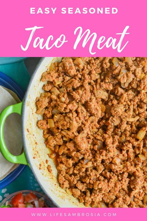 Easy Seasoned Taco Meat Recipe | Life's Ambrosia Authentic Carne Asada Recipe, Taco Meat Seasoning, Tacos Steak, Roast Prime Rib, Chicken Artichoke Pasta, Tacos Vegetarian, Taco Meat Recipe, Casserole Crockpot Recipes, Tacos Carnitas