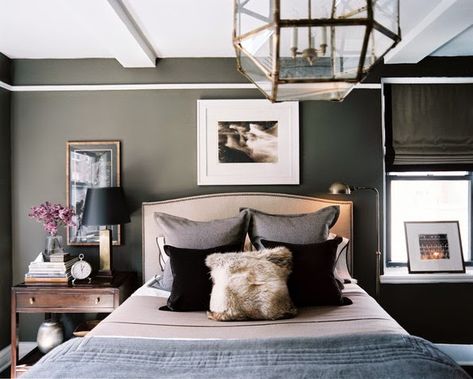 Masculine Bedroom Design, Gray Bedroom Walls, Soothing Bedroom, Masculine Bedroom, Chic Room, Bedroom Updates, Dark Bedroom, Bedroom Photos, Gray Bedroom