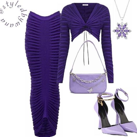 Purple Set Outfit, Purple Winter Outfit, Winter Outfits Party, Violet Outfits, Nye Party Outfit, 90s Girl Fashion, Expensive Outfits, Outfit Ideas Winter, Curated Outfit