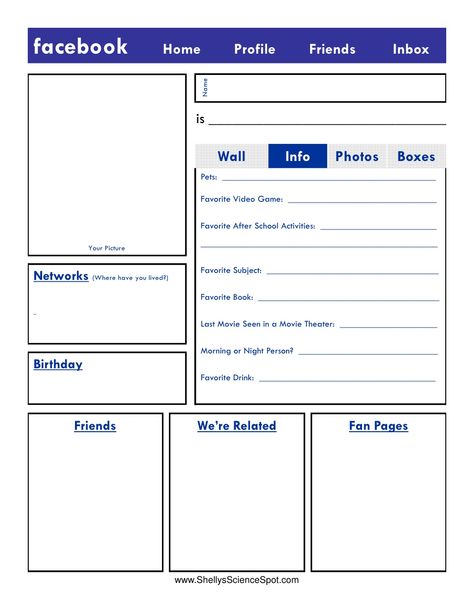 Blank Facebook Page by Mrs. Henley via slideshare Facebook Profile Template, Facebook Page Template, Twitter Template, Facebook Template, About Me Template, Profile Template, Facebook Templates, Facebook Layout, Facebook Profile Picture