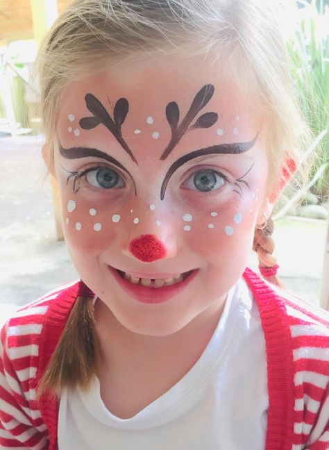 Xmas Face Painting Kids Easy, Penguin Face Paint Easy, Simple Reindeer Face Paint, Christmas Easy Face Painting, Easy Xmas Face Painting, Rudolf Face Paint, Christmas Face Painting Reindeer, Christmas Theme Face Painting, Easy Winter Face Painting