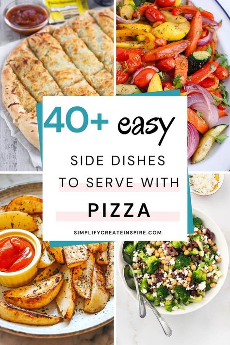 Sides For Pizza, What To Serve With Pizza, Pizza Party Menu, Pizza Night At Home, Pizza Party Food, Pizza Dinner Party, Pizza Side Dishes, Pizza Sides, Pizza Buffet