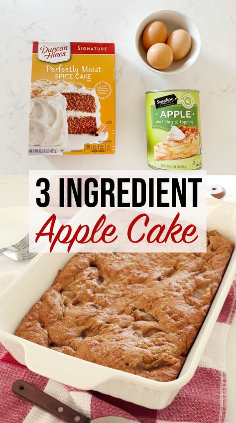 3 Ingredient Apple Spice Cake - Weekend Craft Spice Cake Mix Recipes, Apple Spice Cake Recipe, Apple Cake Recipe Easy, 2 Ingredient Cakes, Moist Spice Cake, Boxed Cake Mixes Recipes, 3 Ingredient Desserts, Easy Apple Cake, Apple Spice Cake