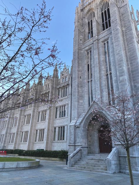 university of aberdeen building with pink blossom trees Architecture Screensaver, Aberdeen University Aesthetic, Aberdeen Scotland Aesthetic, Aberdeen Aesthetic, Scottish Lifestyle, 2025 Aesthetic, Aberdeen University, Uni Aesthetic, Scotland Aesthetic