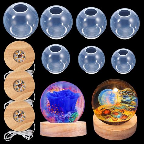 PRICES MAY VARY. 【Product Packaging】You will receive 7 different sizes of round resin ball molds and 3 luminous basesThese spherical silicone molds are made of high-quality high-transparent silicone, and the finished product is more shiny and shiny than other white spherical molds 【Integrated molding】Resin ball mold, pour the resin directly into the ball mold, and automatically form a complete resin ball with a smooth surface 【Wide range of uses】3D resin ball molds meet the production of various Resin Sphere, Resin Ball, Candle Diy, Resin Jewelry Molds, Candle Making Wax, Epoxy Resin Diy, Soap Making Molds, Candle Glow, Silicone Resin Molds