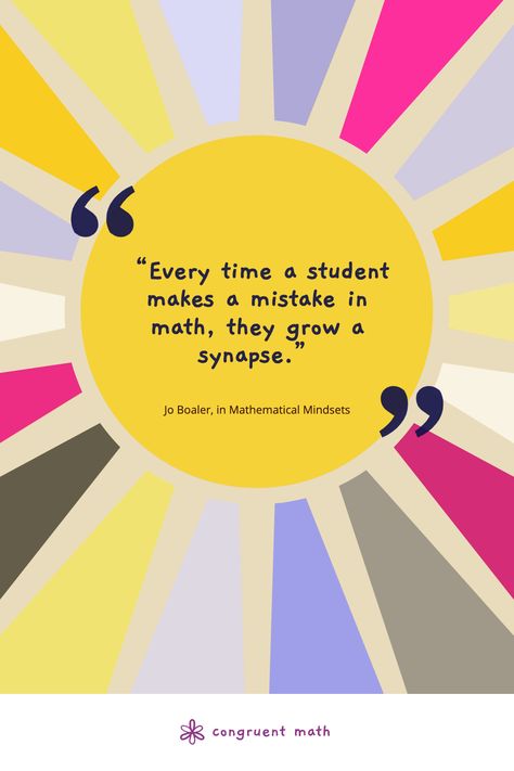 Here's a favorite growth mindset quote that I love, from Jo Boaler — mistakes are so incredibly important for learning. It's perfect if you're looking for math quotes that are inspirational or motivational for your classroom! Quotes About Math Inspirational, Quotes About Math, Math Learning Activities, Quotes For Motivation, Math Quotes, Math Magic, Imagination Quotes, Growth Mindset Quotes, Math Learning