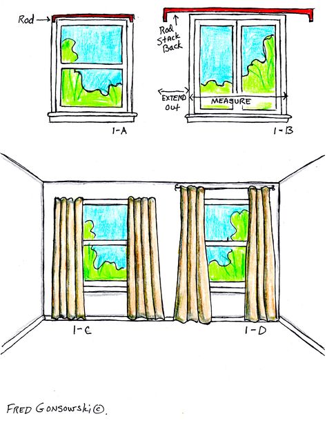 Hang curtains wider than the window and close to the ceiling to create the optical illusion of bigger windows.  Save money by using store-bought panels or making your own.  One panel on either side of the window creates a frame.  For privacy/light control you can add a shade, blinds, or sheers in the middle. Windows And Curtains, Short Curtains, Curtain Valance, Design Textile, Hanging Curtains, My New Room, Home Hacks, Window Coverings, Curtain Rods