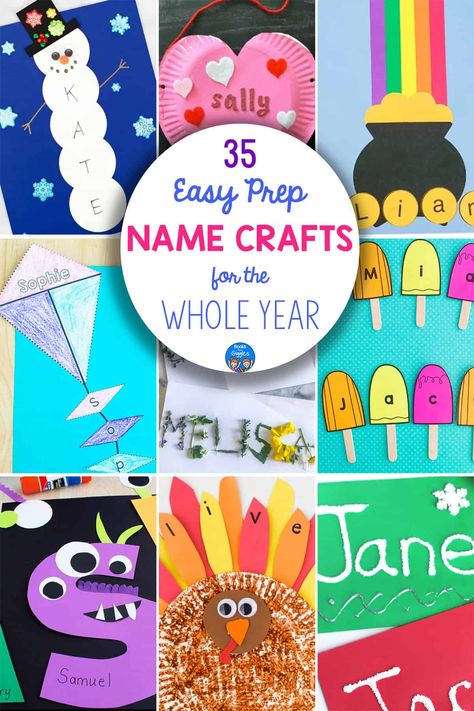 Teach name recognition and practice fine motor skills with these adorable name crafts for the whole year! Fun, educational, and perfect for classroom displays. 🏫🎨 September Name Craft, Name Display For Classroom, Prek Name Crafts, Name Projects For Preschool, Name Crafts For Preschoolers, Name Crafts Preschool, Sped Crafts, Name Crafts For Kids, Preschool Name Activities