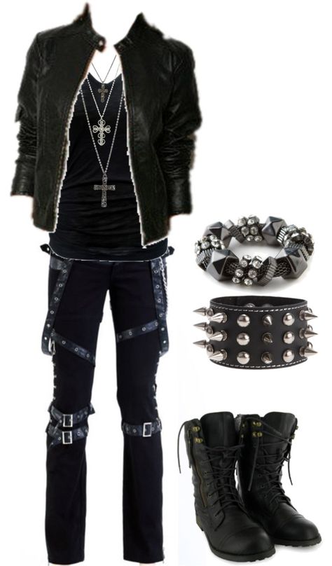 "Untitled #498" by bvb3666 ❤ liked on Polyvore Mens Grunge Fashion, Rock Outfit Men, Alt Boy, Punk Style Outfits, Black Clothes, Look Rock, Rock Outfits, Estilo Punk