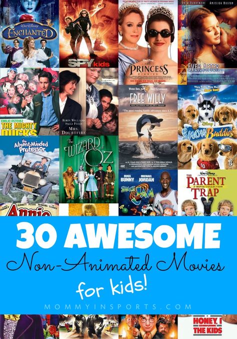 Looking for a flick that's not a cartoon for change? Check out these 30 AWESOME non-animated movies for kids! And never watch Frozen again! Funny Family Movies, Kid Friendly Movies, Movies For Kids, Animated Movies For Kids, Spy Kids, Summer Movie, Family Fun Night, In And Out Movie, Kids' Movies