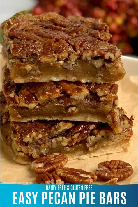 Dairy Free Pecan Pie, Gluten Free Pecan Pie Bars, Gluten Free Pecan Pie, Dairy Free Pies, Dairy Free Thanksgiving, Pecan Bars Recipe, Pecan Pie Bars Easy, Gluten Free Pecan, Pecan Pie Bars Recipe