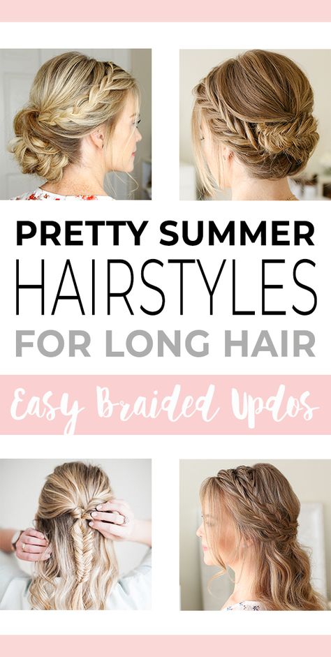 If you're looking for cute summer hairstyles for long hair, we’ve got the perfect solution for you… braided updos! Give these pretty summer hairstyles a try… the tutorials make them easy! #summerhairstyles #easybraidedupdos #hairstyles #hairtips #hairstyletips #updos #braidedhair #braidedhairstyles #beautytips #beauty Summer Updos, Updo Tutorials, Braid Updo Tutorial, Hairstyles For Long Hair Easy, Easy Braided Updo, Long Hair Summer, Summer Hairstyles For Long Hair, Easy Updos For Long Hair, Braided Updos