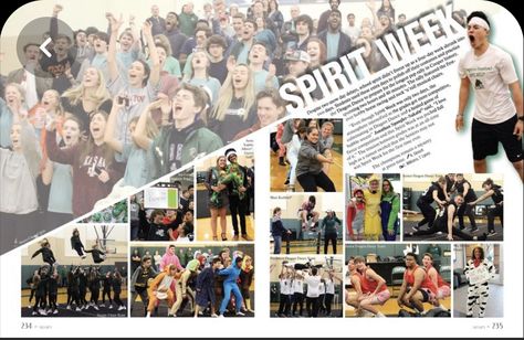 Spirit Week Yearbook Page, Student Council Yearbook Spread, Spirit Week Yearbook Spread, Student Life Yearbook Spreads, Yearbook Advertisement, Yearbook Spreads Ideas Layout, Cool Yearbook Ideas, Yearbook Sports Spreads, Student Life Yearbook