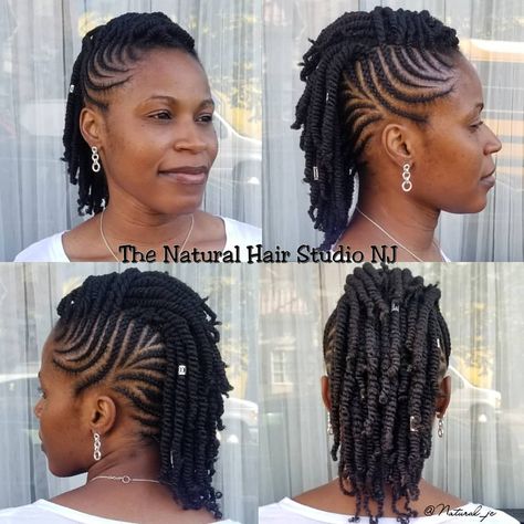 Cornrow Mohawk with Twists. No added hair! #Natural_jc #TheNaturalHairStudioNJ #HairbyJennifer #teamnatural #naturalhair #blackhair… | Instagram Natural Hair Styles Mohawk, Two Strand Twist Mohawk Natural Hair, Flat Twist Mohawk Natural Hair, Tiefling Hair, Mohawk Cornrow Hairstyles, Cornrow Mohawk Hairstyles, Natural Hair Mohawk Styles, Cornrows Natural Hair No Extensions, Cornrow Natural Hair