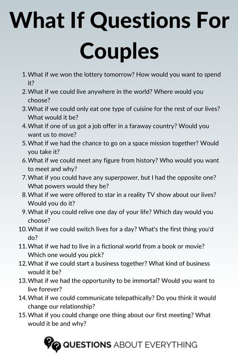 These what if questions for couples are a brilliant game to play with your partner on a date night! Save the image and clivk the pin to discover more about this fun question game!💓#LoveStory #RomanticEncounters #HeartfeltConnections #DateNightIdeas #SoulmateSearch #FlirtyFridays #CandlelitDinners #StarryEyedMoments #LoveQuotes #DreamyDates #WhisperedPromises #AmourAdventures Finance Questions For Couples, Questions For Christian Couples, Games To Play With Partner, Date Night Questions For Married Couples, Games To Play With Girlfriend, Couple Games Questions, Question For Couples, Fun Question Games, Couple Questions Game