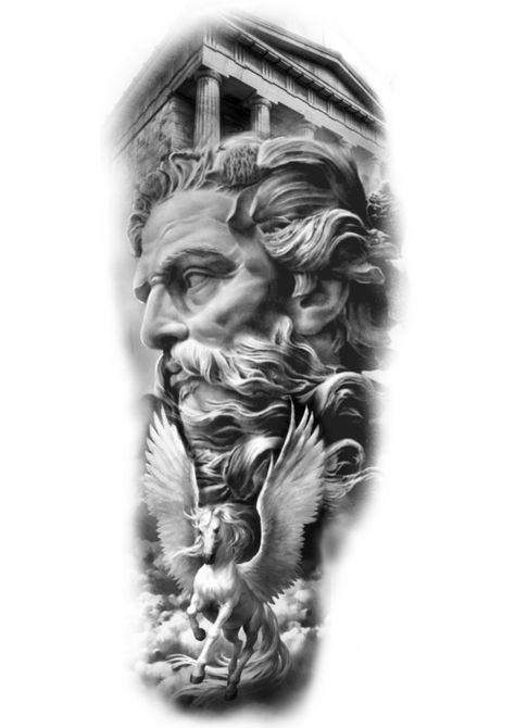 Poseidon Tattoo Design, Leg Tattoo Design, Shoulder Tattoo Men, Hercules Tattoo, Greek God Tattoo, Arm Tattoos Drawing, Hand Tattoo Designs, Poseidon Tattoo, Zeus Tattoo