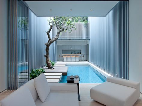 Swimming Pool in interior courtyard, Singapore (semi x-post from r/architecture) [1026 x 768] - Imgur Indoor Swimming Pool Design, Indoor Courtyard, Indoor Pool Design, Courtyard Pool, Piscina Interior, Indoor Pools, Courtyard Design, Small Pool Design, Modern Pools