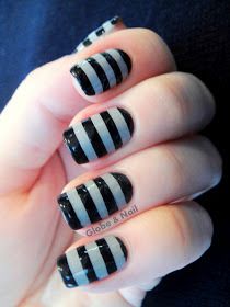 b/w stripes nail art @GlobeAndNail - black & white nails / manicure Striped Nail Art, Striped Nail Designs, Nail Art Stripes, Baby Blue Nails, Square Nail Designs, Stripped Nails, Goth Nails, Casual Nails, Nail Art Designs Diy