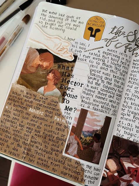 https://www.instagram.com/p/CYdCNpGrA0x/?utm_source=ig_web_copy_link, Song of Achilles by Madeline Miller, TSOA, reading Journal, reading Art, book journal, art journal, madeline miller, patroclus and achilles, greek mythology, book review, title text idea from olivia's journals Achilles Greek Mythology, The Song Of Achilles Book, Patroclus And Achilles, Madeline Miller, Book Review Journal, Song Of Achilles, Book Reading Journal, Book Presentation, Music Journal