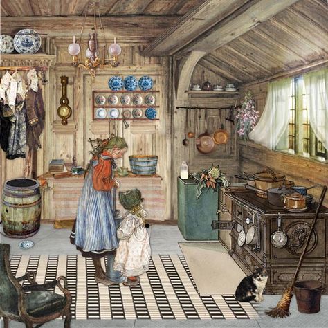 (28) The Kitchen - Inspiration from Carl Larsson's 'The Kitchen' | Just Art Community Carl Larson Paintings, Carl Larson House, Carl Larsson Paintings, Carl Larsson Interior, Om Illustration, Lore Pemberton, Karin Larsson, Scandinavian Paintings, Digital Art Journaling