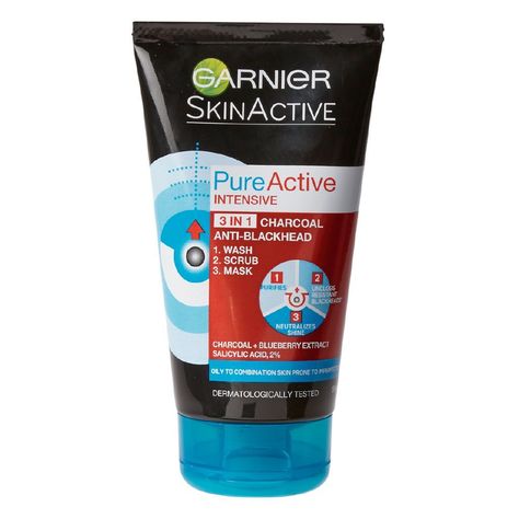 Buy Garnier Pure Active 3-in-1 Charcoal Face Wash 150ml at The Warehouse #morningfacewash Garnier 3 In 1 Face Wash, Garnier Skin Care Mask, Garnier Face Wash, Garnier Face Mask, Black Charcoal Mask, Garnier Pure Active, Natural Morning, Garnier Skin Care, Charcoal Scrub