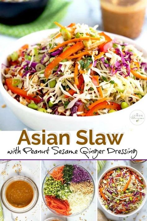 Asian Salad Dressing Peanut, Asian Slaw With Sesame Ginger Dressing, Asian Dressing Recipe Easy, Coleslaw Recipe Asian, Crispy Salad Recipe, Asian Salad With Peanut Dressing, Sesame Coleslaw, Tossed Salad Recipes, Asian Dressing Recipe