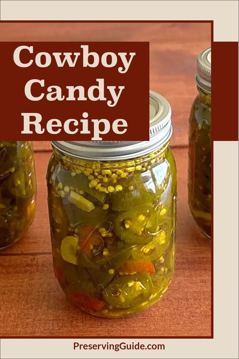 Make delicious Cowboy Candy with this simple and easy-to-follow recipe for Candied Jalapenos! This sweet and spicy jalapeno treat is perfect for topping burgers, sandwiches, or enjoying straight from the jar. Learn how to prepare, can, and preserve Cowboy Candy at home with our step-by-step guide. Click to get the full recipe and detailed instructions! #CowboyCandy #CandiedJalapenos #CanningRecipes #PreservingFood #HomemadeSnacks Canned Candied Jalapenos, Candied Jalapenos Recipe Easy, Candy Jalapeños, Cowboy Candy Jalapenos Canning Recipes, Canned Cowboy Candy, Cowboy Candy Jalapenos, Cowboy Candy Recipe, Steam Canning, Garden Canning