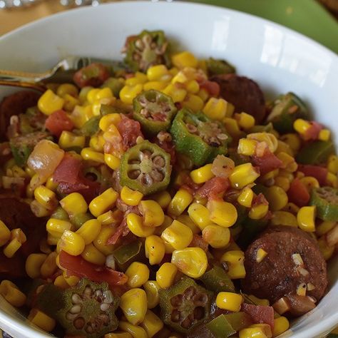 Corn Maque Choux Cajun, Macque Choux Recipe, Corn Maque Choux Recipe, Maque Choux Recipe, Choux Recipe, Baked Okra, Corn Recipes Side Dishes, Kitchen Aid Recipes, Thanksgiving Appetizer Recipes