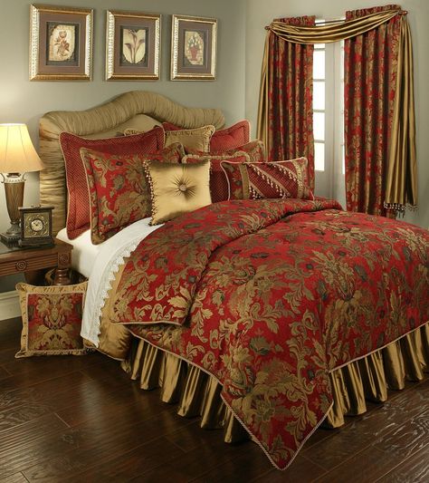 Austin Horn Classics Red Verona Bedding Collection Red Bedding Sets, Luxury Comforter Sets, Damask Bedding, Bed Luxury, Comforter Bed, Red Bedding, Luxury Bedding Collections, Luxury Bedding Sets, Bed Skirt