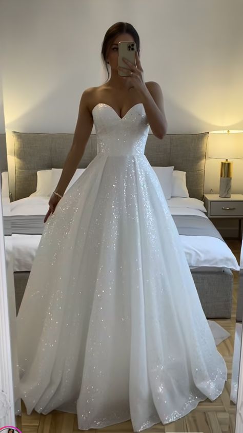 Pretty Simple Wedding Dresses, Sparkly A Line Wedding Dress, Wedding Dresses Two In One, Simple Sparkly Wedding Dress, Pictures Of Wedding Dresses, Sparkle Satin Wedding Dress, Sparkly Sweetheart Wedding Dress, Glittery Princess Wedding Dress, Sparkle Wedding Gown