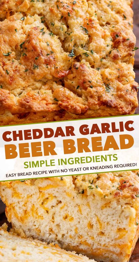 Garlic Cheese Beer Bread, Bread Machine Beer Cheese Bread, Beer Bread Recipes Easy, Garlic Cheddar Bread Machine Recipe, Irish Beer Bread, Beer Batter Bread, Garlic Loaf Bread, Savory Quick Bread Recipes, Cheese Loaf Bread