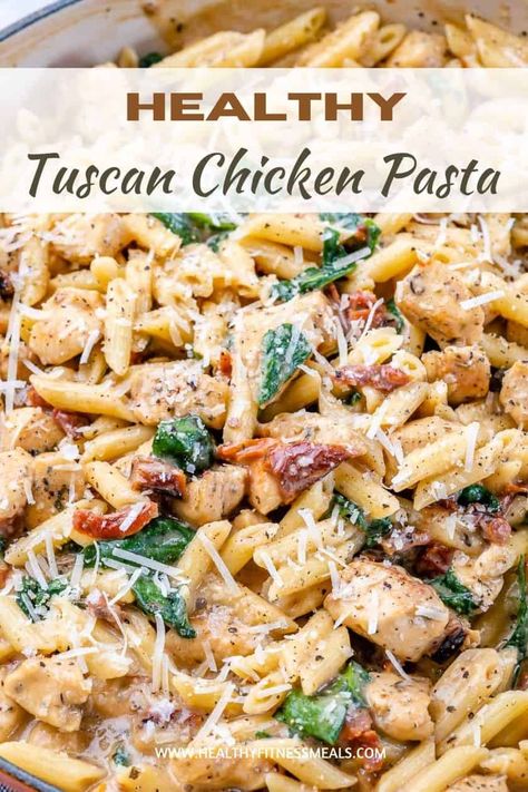 Enjoy this Tuscan chicken pasta recipe for lunch or dinner any day of the week. Quick and easy creamy pasta recipe made Tuscan Style and ready in 30 minutes. #creamypasta #pastarecipe #chickenpasta Pasta Dinner Recipes Chicken, Creamy Tuscan Chicken Pasta, Tuscan Pasta, Creamy Tuscan Chicken, Sundried Tomato Pasta, Pasta With Spinach, Pasta With Chicken, Tuscan Chicken Pasta, Creamy Chicken Pasta