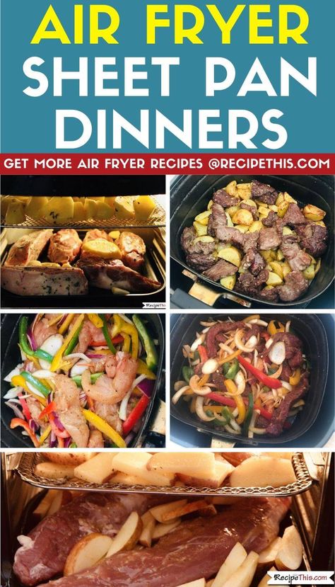 Air Fryer Sheet Pan Meals. How to convert your favourite sheet pan meals and traybakes to the air fryer. Including lots of easy air fryer sheet pan recipes to try next. #airfryer #airfryerrecipes #airfryersheetpan #sheetpanmeals #sheetpanrecipes #traybake #traybakerecipes Pie, Air Fryer Sheet Pan Recipes, Air Fryer Sheet, Kalorik Air Fryer, Air Fryer Pan, Convection Oven Recipes, Sheet Pan Meals, New Air Fryer Recipes, Air Fryer Cooking Times