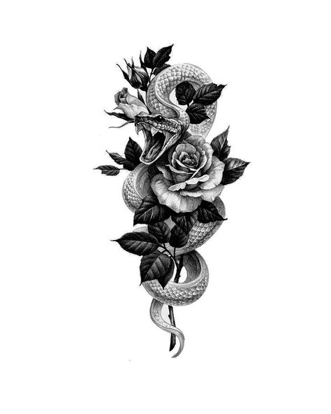 Snake Tattoo Design, Roses Tattoo, Bff Tattoos, Dope Tattoos For Women, Stylist Tattoos, Flowers Tattoo, Tattoo Style Drawings, White Drawing, Badass Tattoos