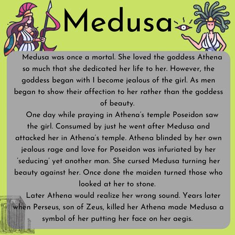 Medusa History Greek Mythology, Greek Goddess Medusa, Greek Mythology Explained, Medusa Cheat Sheet, Medusa Symbolism, Story Of Medusa, The Story Of Medusa, Medusa Meaning Greek Mythology, Medusa Story Mythology