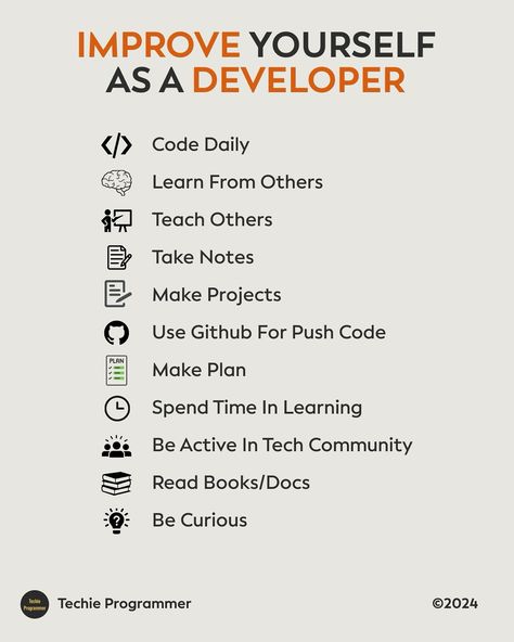 Improve Yourself as a Developer #code #coder #coding #codinglife #css #developer #html #java #javascript #machinelearning #programmer #programmers #programming #programminglife #python #software #tech #technology #webdeveloper #webdevelopment Software Engineer Motivation, Coding Girl, Software Development Programming, Code Girl, C Programming Tutorials, Coding Images, Java Programming Tutorials, Computer Programming Languages, Chemistry Study Guide