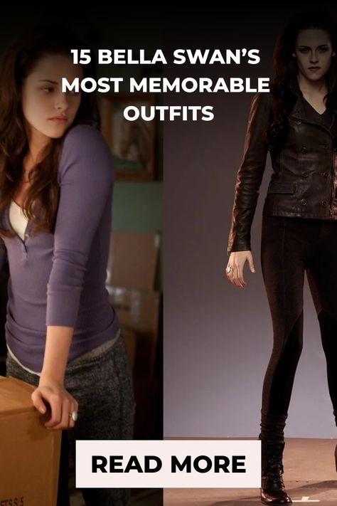 Collage of Bella Swan's outfits from the Twilight series, left in casual attire and right in a leather jacket. Twilight Diy Costume, Bella And Edward Costume, Twilight Costume Ideas, Bella Twilight Costume, Bella Swan Halloween Costume, Bella Swan Makeup Tutorial, Twilight Clothes Inspired Outfits, Bella Cullen Outfits, Bella Swan Costume