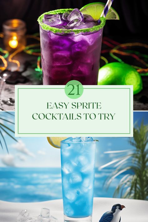 Check out these fun Sprite cocktails that are not only easy to make but also incredibly refreshing! Enjoy chilling beverages like the Drunk Witch with its sweet and fruity taste, or try the Penguin for a tropical twist. These cocktails are perfect for parties or casual gatherings, requiring minimal ingredients and quick prep times. Whether it's a sunny day or a cozy evening, these sparkling drinks will delight your palate. Explore unique flavors with various combinations, all featuring the light fizz of Sprite for an extra refreshing kick. Personality Cocktails, Sprite Cocktails Non Alcoholic, Mixed Drinks With Sprite, Spritzer Cocktails Non Alcoholic, Tequila Sprite Drinks, Vodka And Sprite Drinks, Sprite Cocktails Alcohol, Alcoholic Drinks With Sprite, 2 Ingredient Cocktails